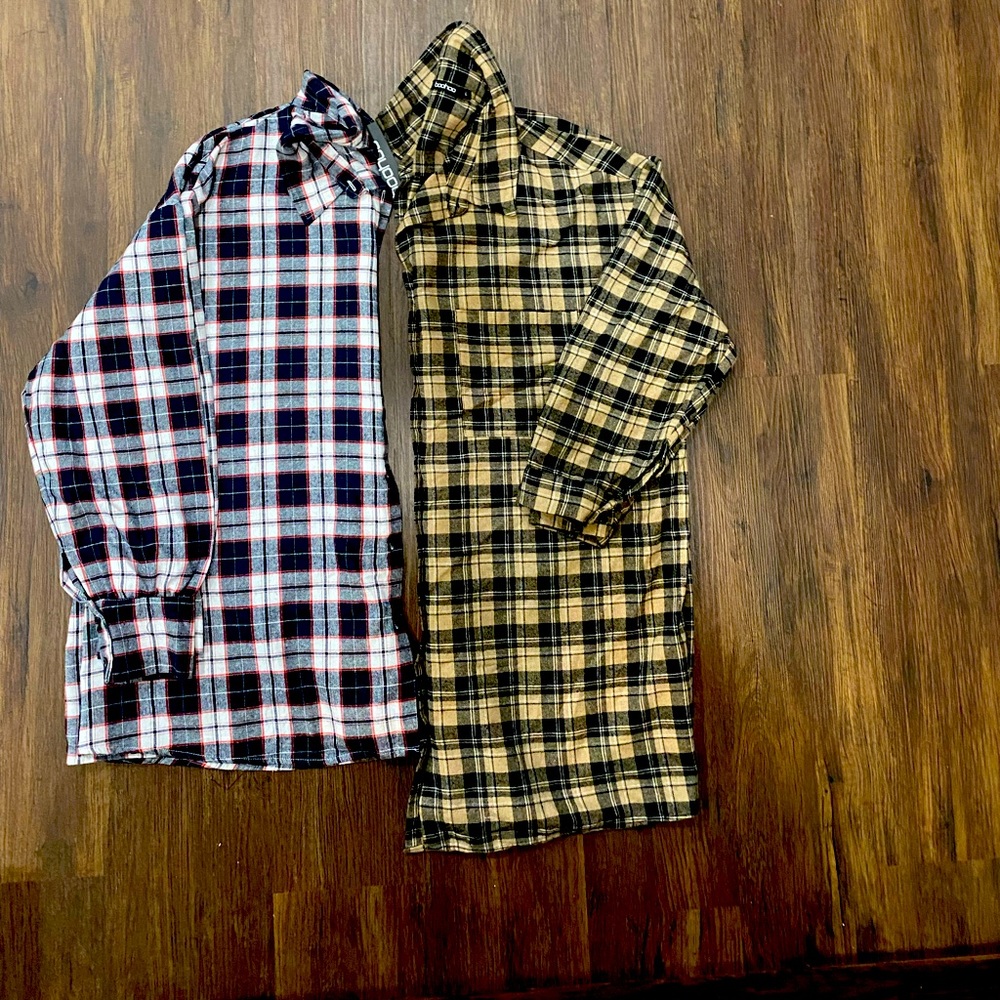 Two maternity flannel shackets